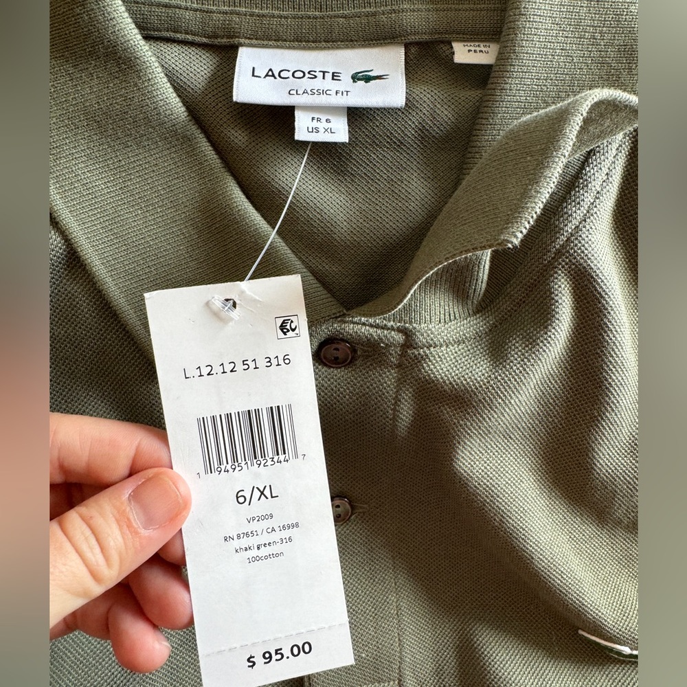NWT 6/XL Lacoste Moss Green Polo (open to reasonable offers)
